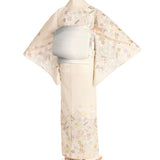 夏物夏用絽訪問着レンタル「Mサイズ」オフホワイトクリーム破れ七宝小桜夏着物フルセット簡単ワンタッチの画像の2