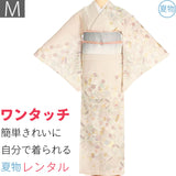 夏物夏用絽訪問着レンタル「Mサイズ」オフホワイトクリーム破れ七宝小桜夏着物フルセット簡単ワンタッチの画像