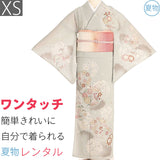夏物夏用絽訪問着レンタル「XSサイズ」グレーベージュ四季花輪着物フルセット簡単ワンタッチの画像