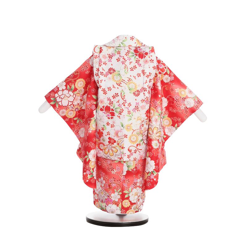 七五三 2歳 数え3歳 90サイズ 女の子 レンタル 着物 被布 赤 桜 菊 753