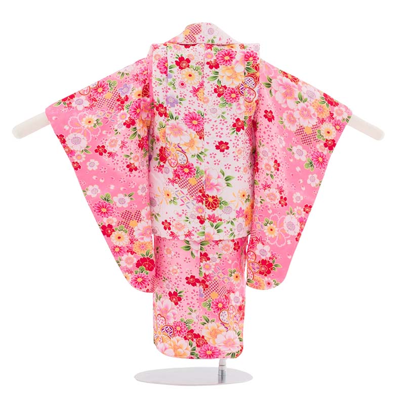 七五三2歳-3歳95サイズ女の子レンタル着物被布ピンク/白桜菊沙綾形の画像の2
