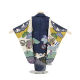 七五三着物3歳男の子レンタル簡単着付けワンタッチ100サイズ被布クリーム絞り桐文/紺鷹753の画像の2