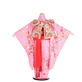 七五三着物5歳女の子110サイズレンタル四つ身(着付け簡単)ピンク鈴とサクラ絵羽兄弟姉妹家族記念写真の画像の2