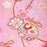 七五三着物5歳女の子110サイズレンタル四つ身(着付け簡単)ピンク鈴とサクラ絵羽兄弟姉妹家族記念写真の画像の3