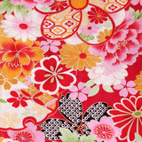 七五三着物5歳女の子110サイズレンタル四つ身(着付け簡単)赤花尽くしねじ梅取り兄弟姉妹家族記念写真の画像の3