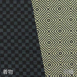 着物レンタル「Lサイズ」濃紺市松・ベージュ桝重ね・紬(春秋冬用／男性用メンズ袷)和服の画像の3