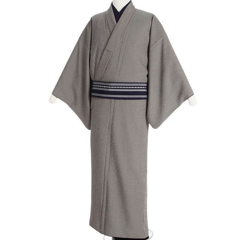 シルック着物レンタル男メンズ「XSサイズ」高級グレー/濃紫万筋(春秋冬用／袷)和服お茶会七五三パーティーの画像の2