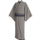 シルック着物レンタル男メンズ「Mサイズ」高級グレー/濃紫万筋(春秋冬用／袷)和服お茶会七五三パーティーの画像の2