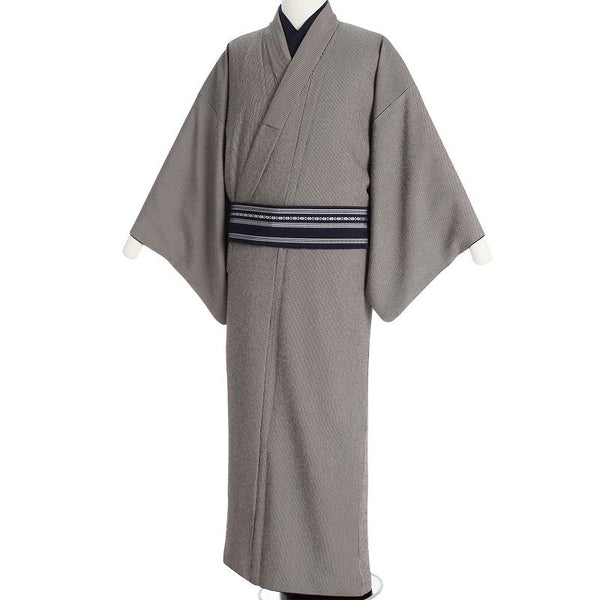シルック着物レンタル男メンズ「3Lサイズ」高級グレー/濃紫万筋(春秋冬用／袷)和服お茶会七五三パーティーの画像の2