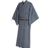 着物レンタル男メンズ「Lサイズ」紺縞市松雪輪文(春秋冬用／袷)父七五三和服の画像の2
