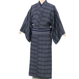 着物レンタル男「Lサイズ」グレー・ぼかし格子／グレー・大七宝(初夏・初秋用／単衣)和服の画像の2