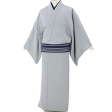 着物レンタル男メンズ「3Lサイズ」薄緑・薄グレー紬(初夏初秋用／単衣)和服の画像の2