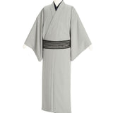 シルック単衣着物レンタル男メンズ「Lサイズ」グレー角通し墨色(初夏初秋用／ひとえ)お茶会パーティーの画像の2