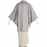 シルック単衣着物レンタル男メンズ「3Lサイズ」薄ベージュ角通し薄グレー(初夏初秋用／ひとえ)お茶会パーティーの画像の2