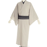 シルック単衣着物レンタル男メンズ「3Lサイズ」薄ベージュ角通し薄グレー(初夏初秋用／ひとえ)お茶会パーティーの画像の3