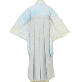 袴レンタル卒業式ワンタッチ「XXSサイズ3S」卒業袴二尺袖水色乱菊/グレー無地はかまくすみ系簡単フルセットの画像の2