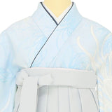 袴レンタル卒業式ワンタッチ「XXSサイズ3S」卒業袴二尺袖水色乱菊/グレー無地はかまくすみ系簡単フルセットの画像の4