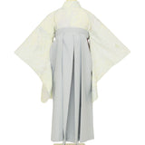 袴レンタル卒業式ワンタッチ「Lサイズ」卒業袴二尺袖白色乱菊/グレー無地はかまくすみ系簡単フルセットの画像の2