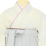 袴レンタル卒業式ワンタッチ「XXSサイズ3S」卒業袴二尺袖白色乱菊/グレー無地はかまくすみ系簡単フルセットの画像の4