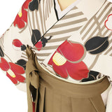 袴レンタル卒業式ワンタッチ「XXSサイズ3Sサイズ」卒業袴二尺袖ベージュ大ツバキ/茶くすみ系はかま簡単フルセット大学の画像の5