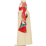 袴レンタル卒業式ワンタッチ「XXSサイズ3S」卒業袴二尺袖赤大菊亀甲菱/クリームはかま簡単フルセット大学の画像の3