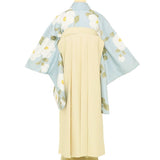 袴レンタル卒業式ワンタッチ「XSサイズ」卒業袴二尺袖水色縞白ツバキ/白くすみ系はかま簡単フルセット大学の画像の2