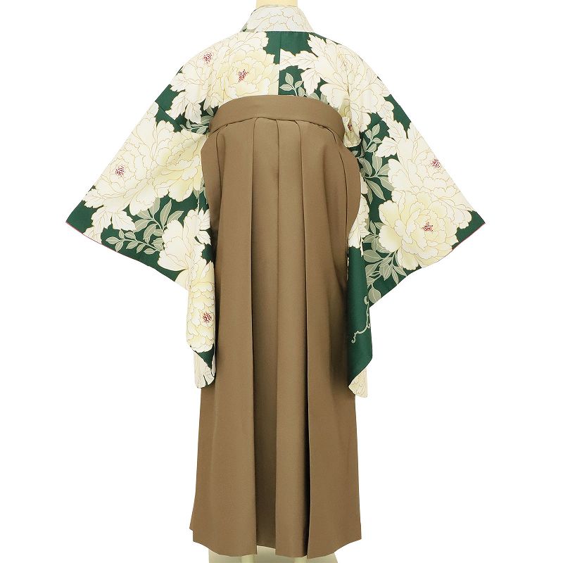 袴 レンタル 卒業式 ワンタッチ「Sサイズ」卒業袴 二尺袖 緑 大牡丹