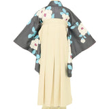 はかまレンタル卒業式ワンタッチ「XSサイズ」卒業袴二尺袖濃グレー縞白ツバキ/白くすみ系はかま簡単フルセット大学の画像の2