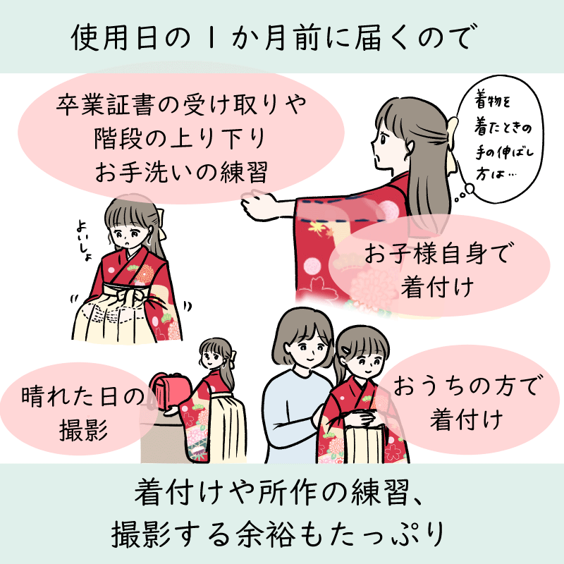ワンタッチ小学校卒業式女の子簡単はかま「150サイズ」白/袴エンジ桜金彩調絵羽フルセット女子の説明画像8