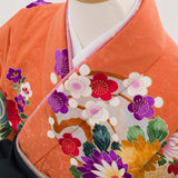 ワンタッチ小学校卒業式女の子簡単はかま「140サイズ」橙/袴モスグリーン四季花流水絵羽フルセット女子の画像の5