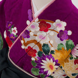 ワンタッチ小学校卒業式女の子簡単はかま「140サイズ」紫/袴モスグリーン四季花流水絵羽フルセット女子の画像の5