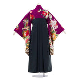 ワンタッチ小学校卒業式女の子簡単はかま「160サイズ」紫/袴モスグリーン四季花流水絵羽フルセット女子の画像の2