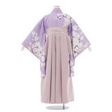 ワンタッチ小学校卒業式女の子簡単はかま「140サイズ」薄紫/袴ラベンダー牡丹、椿、胡蝶蘭絵羽フルセット女子の画像の2