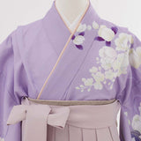 ワンタッチ小学校卒業式女の子簡単はかま「140サイズ」薄紫/袴ラベンダー牡丹、椿、胡蝶蘭絵羽フルセット女子の画像の4