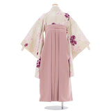 ワンタッチ小学校卒業式女の子簡単はかま「140サイズ」クリーム/袴くすみピンクモクレン、こぶし絣絵画風フルセット女子の画像の2