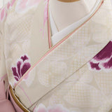 ワンタッチ小学校卒業式女の子簡単はかま「140サイズ」クリーム/袴くすみピンクモクレン、こぶし絣絵画風フルセット女子の画像の5