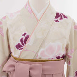 ワンタッチ小学校卒業式女の子簡単はかま「160サイズ」クリーム/袴くすみピンクモクレン、こぶし絣絵画風フルセット女子の画像の4