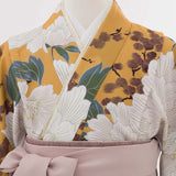 ワンタッチ小学校卒業式女の子簡単はかま「160サイズ」茶金/袴くすみピンク大牡丹水墨梅フルセット女子の画像の4