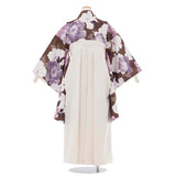 ワンタッチ小学校卒業式女の子簡単はかま「140サイズ」茶/袴オフホワイト友禅風＆水彩風大牡丹尽くしフルセット女子の画像の2