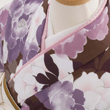 ワンタッチ小学校卒業式女の子簡単はかま「140サイズ」茶/袴オフホワイト友禅風＆水彩風大牡丹尽くしフルセット女子の画像の5