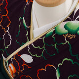 ワンタッチ小学校卒業式女の子簡単はかま「140サイズ」濃紫/袴濃緑牡丹シェイプ赤・緑ネオン風フルセット女子の画像の4