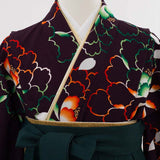 ワンタッチ小学校卒業式女の子簡単はかま「140サイズ」濃紫/袴濃緑牡丹シェイプ赤・緑ネオン風フルセット女子の画像の5