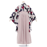 ワンタッチ小学校卒業式女の子簡単はかま「140サイズ」オフホワイト/袴ラベンダー七宝アールデコ風フルセット女子の画像の2