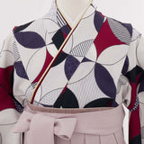 ワンタッチ小学校卒業式女の子簡単はかま「150サイズ」オフホワイト/袴ラベンダー七宝アールデコ風フルセット女子の画像の4