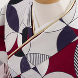 ワンタッチ小学校卒業式女の子簡単はかま「160サイズ」オフホワイト/袴ラベンダー七宝アールデコ風フルセット女子の画像の5