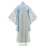 ワンタッチ小学校卒業式女の子簡単はかま「140サイズ」水色/袴アイスミント牡丹、椿、胡蝶蘭絵羽フルセット女子の画像の2