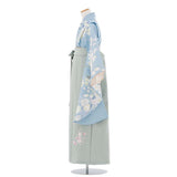 ワンタッチ小学校卒業式女の子簡単はかま「140サイズ」水色/袴アイスミント牡丹、椿、胡蝶蘭絵羽フルセット女子の画像の3