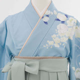 ワンタッチ小学校卒業式女の子簡単はかま「140サイズ」水色/袴アイスミント牡丹、椿、胡蝶蘭絵羽フルセット女子の画像の4