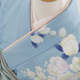 ワンタッチ小学校卒業式女の子簡単はかま「140サイズ」水色/袴アイスミント牡丹、椿、胡蝶蘭絵羽フルセット女子の画像の5