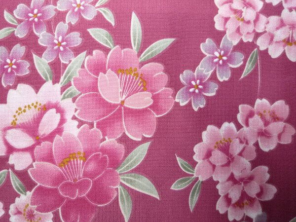着物レンタル春秋冬用レディース袷小紋セット「Mサイズ」濃ピンクしだれ桜の画像の2